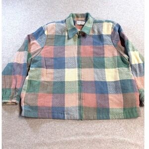 Alfred Dunner Jacket Womens 16P Multi Pastel‎ Plaid Heart Zip Woven Petite